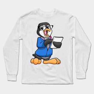 Penguin as Secretary with Glasses Pen and Note Long Sleeve T-Shirt